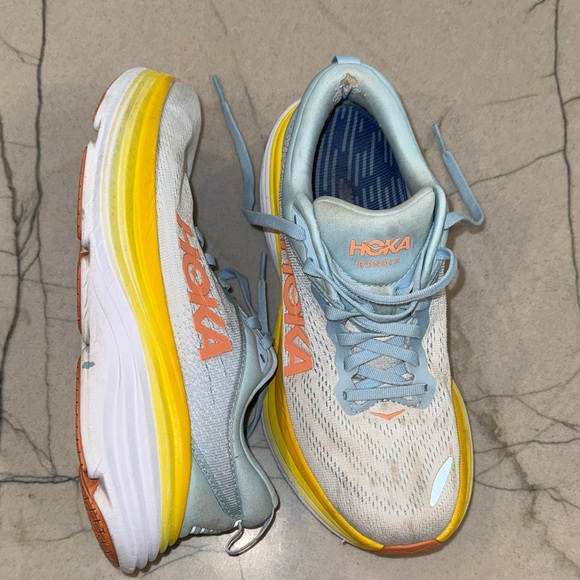 Hoka Bondi 8 Sneakers Light Blue Yellow Womens size 8.5B new insoles - Picture 9 of 14